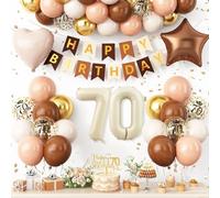 70th Birthday Decorations Brown Gold,70th Party Balloon Number 70 Foil Balloons Star Heart Balloons Banner Cake Topper for Women Men 70th Birthday Party Decoration