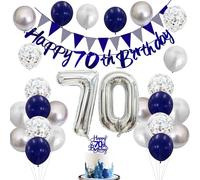 70th Birthday Decorations for Men, Navy Blue Silver 70th Balloons 70 Banner Cake Topper Decoration Number 70 Balloon for Women Birthday 70th Party Decor