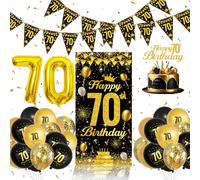 70th Birthday Decorations for Men Women - 40pcs Black Gold Happy 70th Birthday Balloons Kit with 70 Black Gold Balloons, Banners, Cake Topper for Men Women 70 Year Old Birth Party Decorations Supplies
