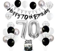 70th Birthday Decorations for Men Women, Black Silver White Balloons 70th Banner Cake Topper Number 70 Foil Balloon for 70 Year Old Birthday Party Decoration