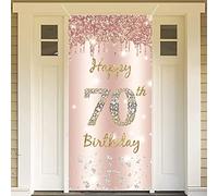 70th Birthday Decorations for Women, Happy 70th Birthday Backdrop Banner Rosegold Fabric Sign Poster, 70 Years Old Party Supplies Door Banner Photo Background Welcome Sign