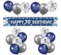 70th Birthday Decorations for Women Men, Blue Happy 70th Birthday Banner and Navy Blue Silver Birthday Balloons 70th Birthday Decoration Kit for 70th Birthday Party Decorations