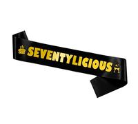 70th Birthday Decorations for Women Men - Seventy Years Old Sash Black Gold, Seventylicious Satin Sash Gift Accessories for Party Supplies