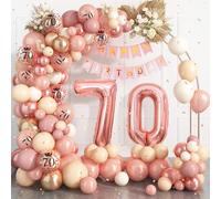 70th Birthday Decorations for Women,Rose Gold 70 Birthday Balloon Arch Garland Kit With Number 70 Foil Balloons for Women 70th Party Decoration