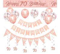 70th Birthday Decorations for Women-Rose Gold 70th Birthday Banners for Her,70th Party Decor Happy 70th Birthday Banner Bunting Foil Hanging Swirls Triangle Flags Confetti Latex Balloons