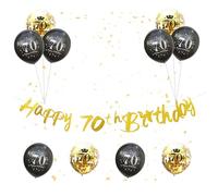70th Birthday Decorations Kit Black Gold, 12 PCS Gold Happy 70th Birthday Banner Bunting with 12 Inch Happy 70th Birthday Confetti Helium Latex Balloons for 70th Birthday Party Decorations Supplies