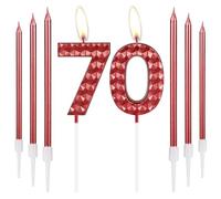 70th Birthday Decorations - Red Number 70 Candles, Boys & Girls Birthday Party & Wedding Anniversary Toppers