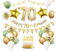 70th Birthday Decorations Sage Green White Gold Balloons With Happy Birthday Banner Cake Toppers Number 70 for Women Men Party Deco