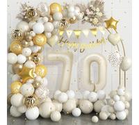 70th Birthday Decorations Sand White Gold Balloon Arch Garland Kit With Number 70 Foil Balloons, Happy Birthday Banner for Women Men Party Decoration