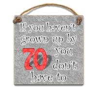 70th Birthday Decorative Hanging Sign, 10 x 10 cm, Grey and Red, Humorous Plaque Quote Design