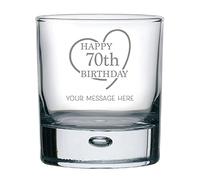 70th Birthday Engraved Whiskey Glass - Personalised Message with a Happy 70th Birthday Heart Design in Ready to Present Gift Tube