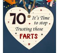 70th Birthday Funny Heart Plaque | MDF Wooden Sign "70 It's Time to Stop Trusting Those Farts" | Humorous Gift for 70-Year-Old | Ideal Milestone Birthday Keepsake (Medium: 15 cm (H) × 13 cm (W))