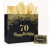 70th Birthday Gift Bag,Black & Gold,28x34x12CM