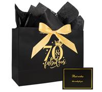 70th Birthday Gift Bag with Tissue Paper and Card, 70th Birthday Party Gifts Bag for Women and Men, Medium Gift Bags for Birthdays Party, Anniversary, Presents (Black)