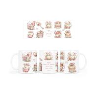 70th Birthday Gift for Her - Personalised 70th Birthday Ceramic Mug, Floral Tea Cup & Tea Pot Design with Butterfly and Cakes
