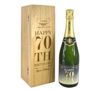 70th Birthday Gift For Him or Her 1x Personalised 75 ottle of Champagne Presented in an engraved Wooden Box [CHAM006]