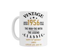 70th Birthday Gift for Him - Personalised 70th Birthday Mug, 1956 Vintage The Man The Myth The Legend Design, White Ceramic