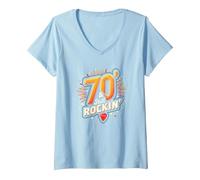 70th Birthday Gift for Men - 70 & Still Rockin' V-Neck T-Shirt, Women, Baby Blue, S