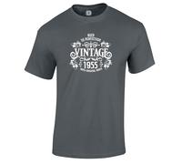 70th Birthday Gift for Men - Vintage Mens T Shirt Born 1955 Aged to Perfection - 1955 Birthday Gifts for Men Charcoal Size M