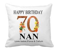 70th Birthday Gift for Nan, Nanny, Nana Personalised Cushion ,Pillow for Nan with Kids Names, Autumn Floral Design