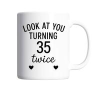 70th Birthday Gift for Women or Men - “Look at You Turning 35 Twice” 1955 Coffee Cup, Novelty Funny 70th Birthday Mug Idea for Her or Him, Unique Present for Mum, Dad, Friends, Colleagues