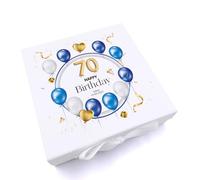 70th Birthday Gift Personalised Keepsake Memory Box With Blue Balloons (Large)