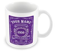 70th Birthday Gift - Vintage 1956 Personalised Mug/Cup (add Name, Year) - Purple