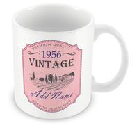 70th Birthday Gift - Vintage 1956 Personalised Wine Mug/Cup - Add Name - Pink