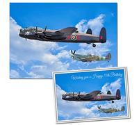 70th Birthday Gifts for Men who Have Everything - Unusual Bday Card with Matching Unframed A4 Print him - Unique idea 70 Year Old Man - Cool Mens Gift - Great Lancaster Bomber & Spitfire