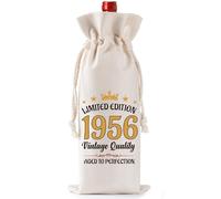 70th Birthday Gifts for Men Women, Limited Edition 1956 Burlap Wine Bottle Bag with Drawstring, 70 Year Old Birthday Present for Mum Dad Grandma Grandad Friend