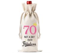 70th Birthday Gifts for Women - Drawstring Jute Bottle Bags for Wine, Not A Day Over Fabulous Wine Gift Bag, 70 Year Old BirthdayGift Bag for Women Friend Auntie Grandma Mum Wife Colleagues