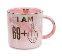 70th Birthday Gifts for Women - Funny Gag Turning 70 Plus Years Old Birthday Gift Ideas for Wife, Mom, Sister, Grandma, Best Friends, Retired Coworkers - Pink Marble Mug, Ceramic 11.5oz Coffee Cup