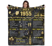 70th Birthday Gifts for Women Men, 60×50 Inch 70th Wedding Anniversary Golden Soft Flannel Blanket, Back in 1955 Birthday Gifts Ideas for Husband Dad Mom Parents Grandparents (Black Glod-1955)