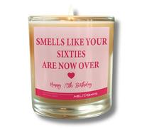 70th Birthday Gifts for Women Men Her Him, Funny Seventy - Smells Like Your Sixties Our Now Over - Handmade Vanilla Scented Candle