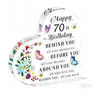 70th Birthday Gifts for Women, Personalised Heart Acrylic Plaque for Mum, Grandma, Her - Unique Keepsake for 70 Year Old Woman from Family, Daughter, Son