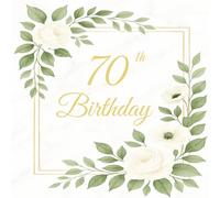 70th Birthday Guest Book: Elegant Green and Gold Memory Party Keepsake with 75 Unique Questions 50 Sign In and Blank Pages (8.5x8.5 inches, 108 pages)