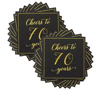 70th Birthday Napkins, Birthday Decorations, 20 Black Serviettes for 70th Celebration, Anniversary, Graduation, Retirement and Party Decor, Cocktail and Dinner Serviettes