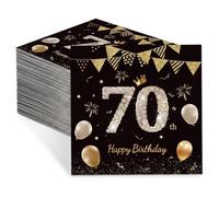 70th Birthday Napkins Black Gold - Elegant Disposable Paper Napkins with Diamond Design - 33 x 33 cm Table Decoration for the Round 70th Birthday