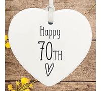 70th Birthday ornament, 70th keepsake, 70th ceramic heart gift