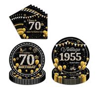70th Birthday Party Decorations Set - 96 Pcs Black Gold 70th Birthday Table Decorations Including Paper Plates And Napkins Dinnerware Party Decoration for Women Serve 24 Guests