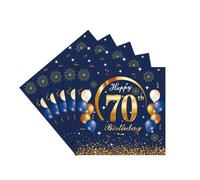 70th Birthday Party Tissue 20pcs Navy Blue Gold Napkins, Happy Birthday Paper Serviettes for Men Women Table Decorations, Napkins for Him Her