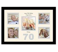 70th Birthday Photo Frame 4"x4" x4 and 5"x5" Photo 971D (Black Finish Frame Cream Mount Grey Inside)