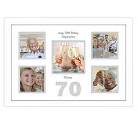 70th Birthday Photo Frame 4"x4" x4 and 5"x5" Photo 971D (White Finish Frame White Mount Grey Inside)