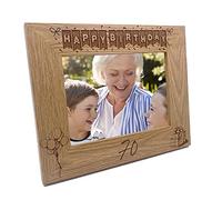 70th Birthday Photo Frame Landscape Wooden Engraved Bunting Style Gift (4 x 6 Inch)