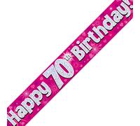 70th Birthday Pink Holographic Banner by Signature Balloons