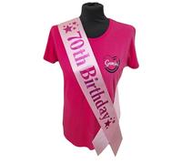 70th Birthday Sash - 70 Star Birthday Sash - Beautiful Quality Pink Ribbon and Holographic Pink Font 70th Birthday Sash