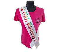 70th Birthday Sash - 70 Star Birthday Sash - Beautiful Quality White Ribbon and Holographic Rainbow Font 70th Birthday Sash