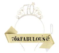 70th Birthday Sash and Tiara for Women, 70th Birthday Decorations for Women, 70 & Fabulous Sash and Tiara Set, Happy 70th Birthday Decorations, 70th Birthday Gifts for Women, 8*5inch, Metal
