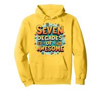 70th Birthday Seven Decades of Awesome for Men Pullover Hoodie, Adult Unisex, Lemon, S