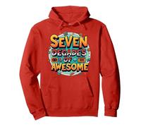 70th Birthday Seven Decades of Awesome for Men Pullover Hoodie, Adult Unisex, Red, S